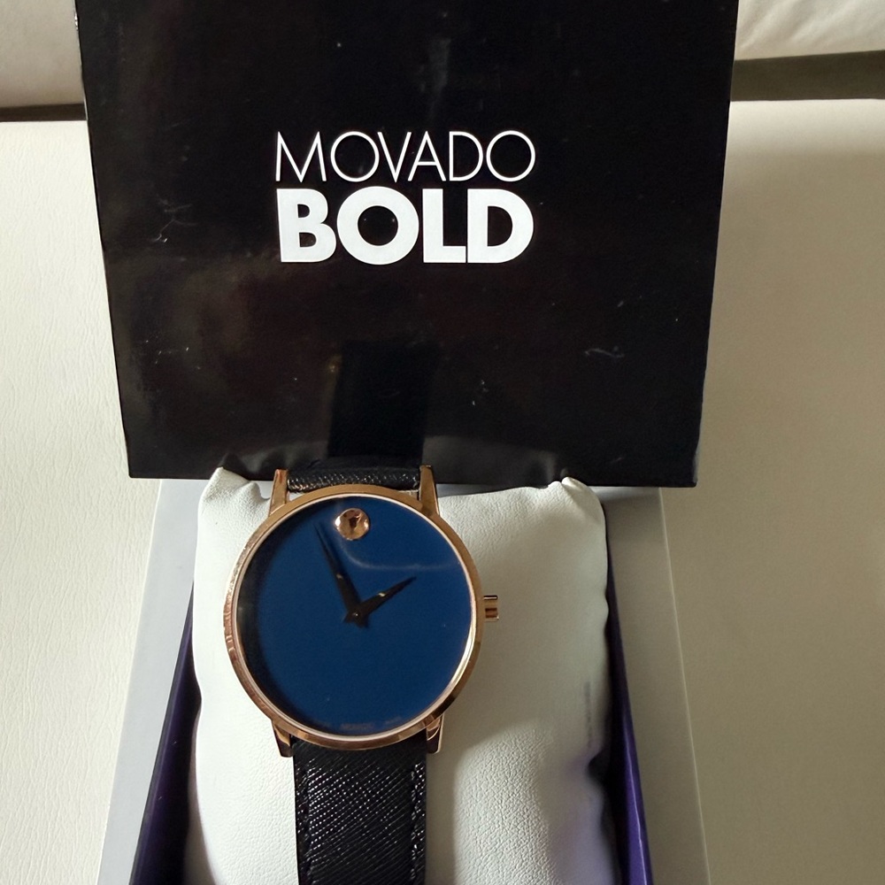 Movado Bold Rose Gold and Blue Watch